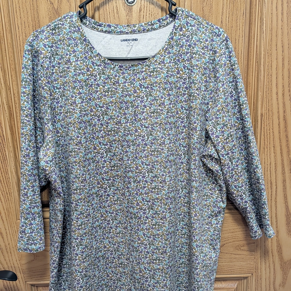 Lands' End Women's Floral Crewneck Top in Multicolor